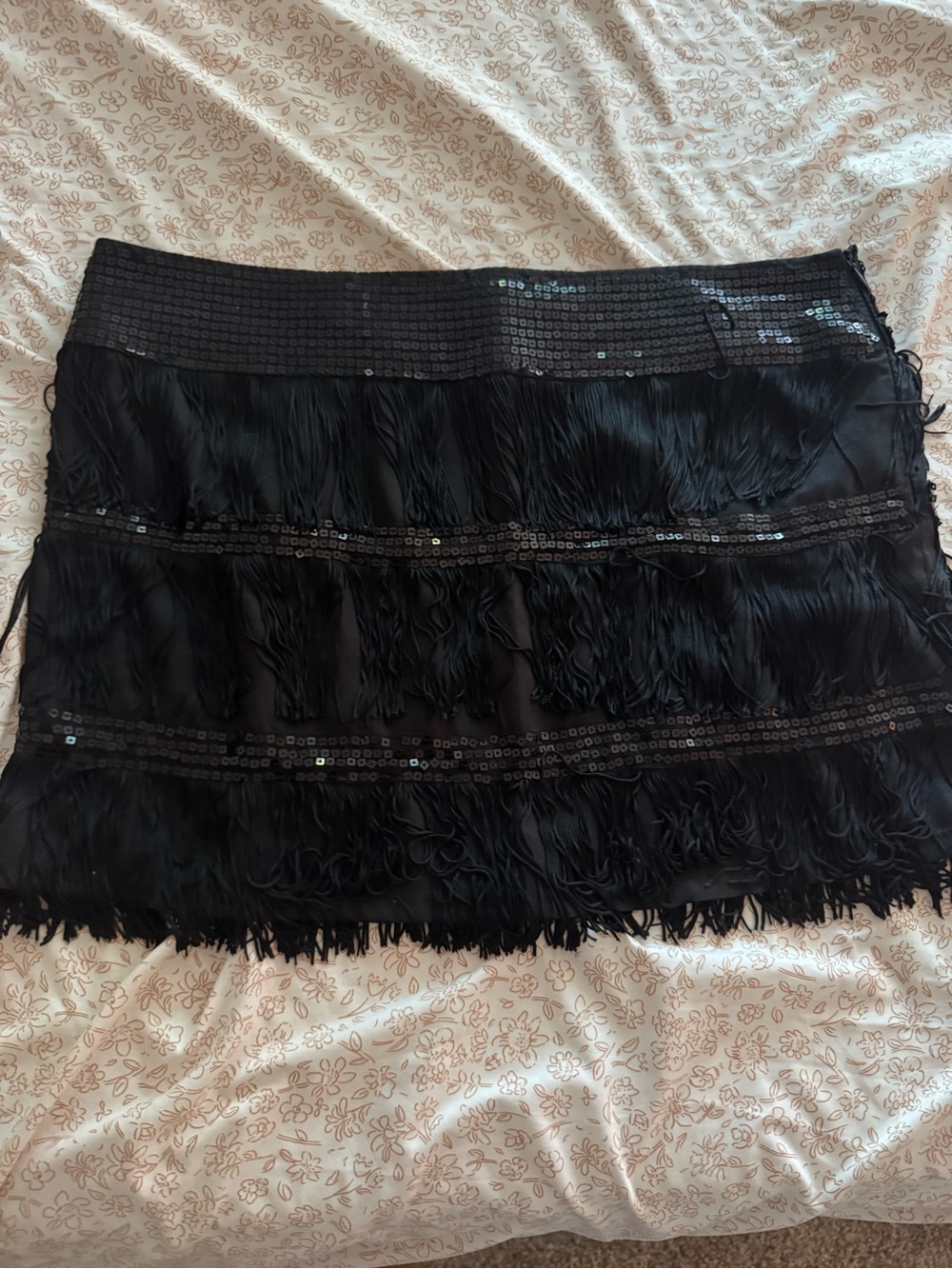 Forever 21 Black Fringe & Sequin Mini Skirt